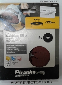 Шкурка 22 x 125 мм с едрина на абразива 80G  Piranha Black&Decker X32190 - 5 бр шкурки в комплект. 