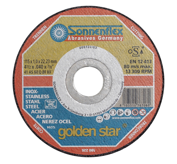 Диск за рязане метал и инокс Sonnenflex Golden Star SF76706 диаметър - 115 мм, дебелина - 1 мм.