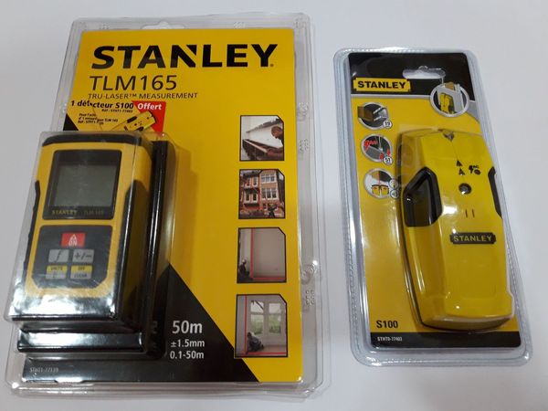 Лазерна ролетка Stanley TLM165 50 м + Детектор за метал/дърво/кабели под напрежение Stanley STHT0-77403 