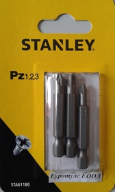 Накрайник тип Pozidriv (Pz1,2,3) STA61180 Black&Decker Stanley, 3бр 