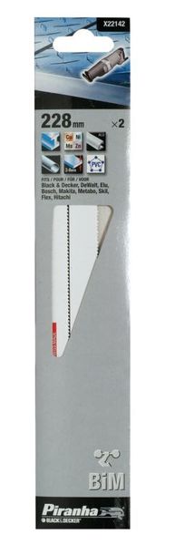 Ножчета за прав прободен трион за метал,алуминий, Black&Decker, Piranha, X22142,228 мм, дебелина 3-8мм,биметални,2 бр.