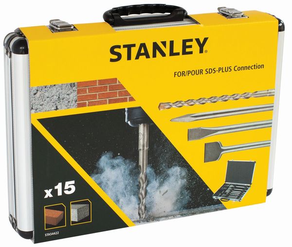 Комплект шило, секач, лопатки и свредла SDS-Plus за бетон Stanley STA54422, 15 бр. КУФАР