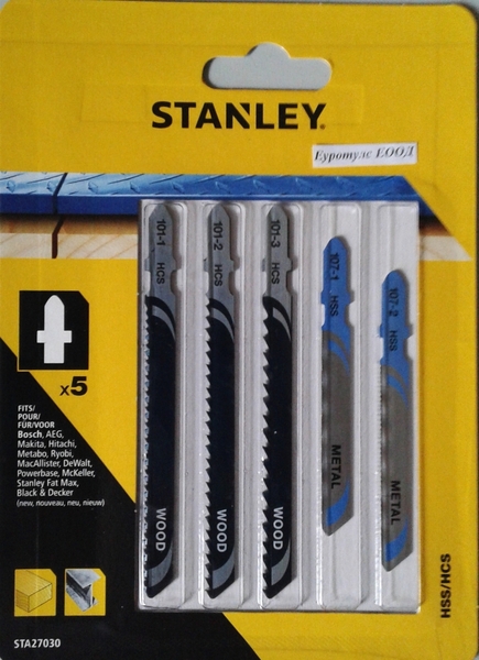 Ножове за прободен трион за дърво и метал Stanley STA27030, 5 бр в комплект.